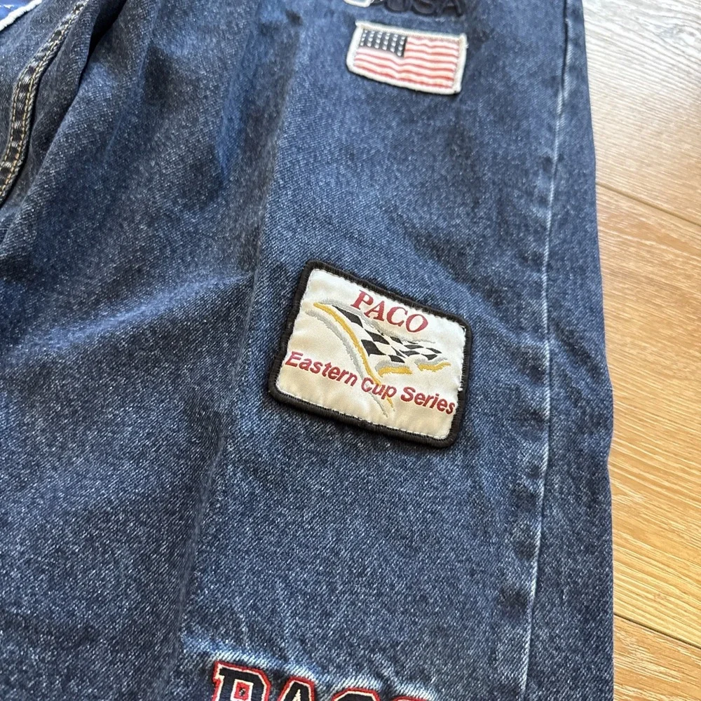 Vintage Paco Jeans Mens 31 x 32 Blue Denim Baggy Racing Patches Y2K Skater